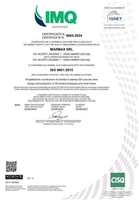 Certificato IMQ ISO 9001-2015